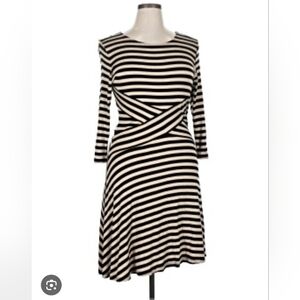 ECI Black and Tan Striped Long Sleeve Dress